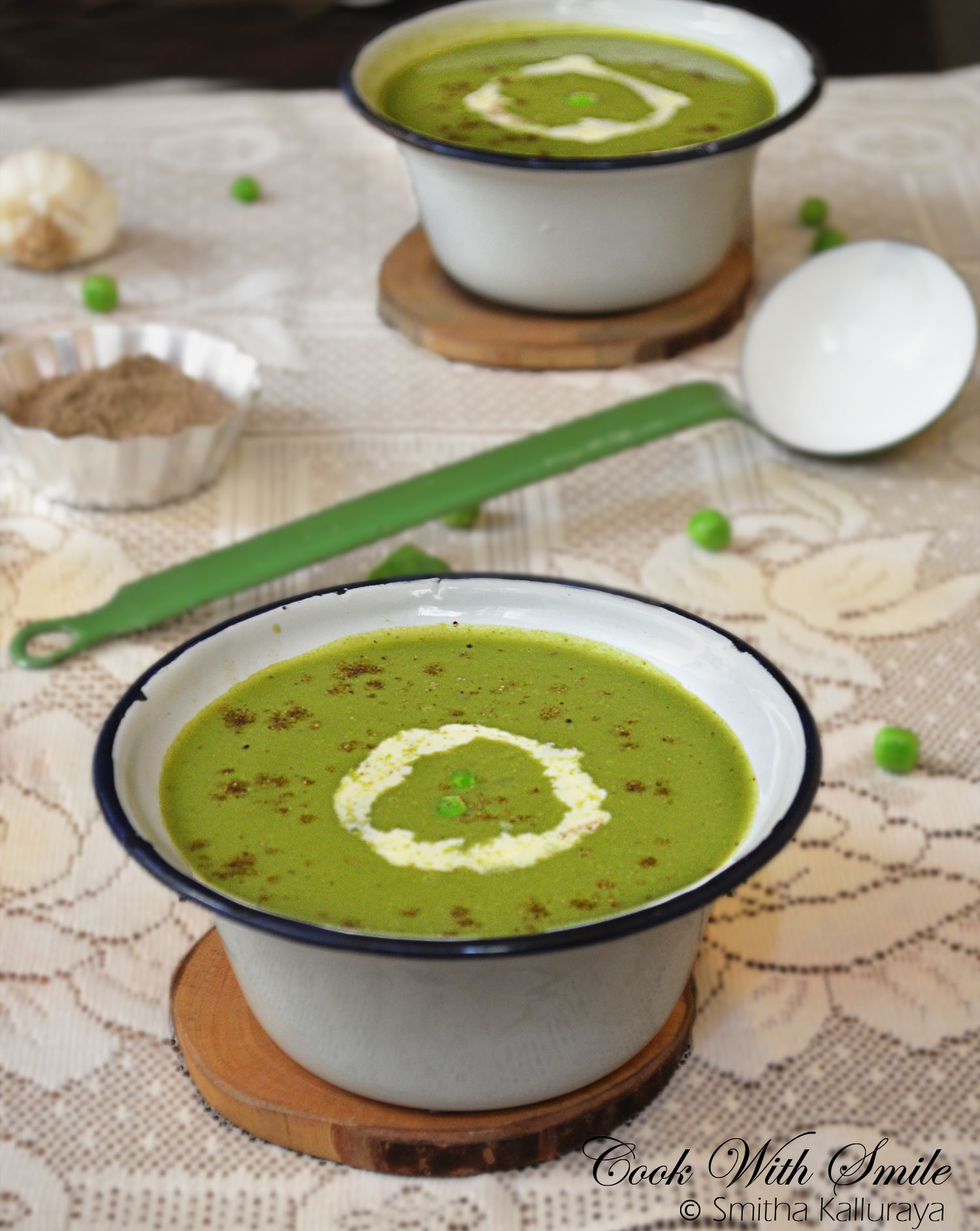 Palak Soup,Palak Peas Soup,Cream of Spinach Soup,Spinach Peas Soup